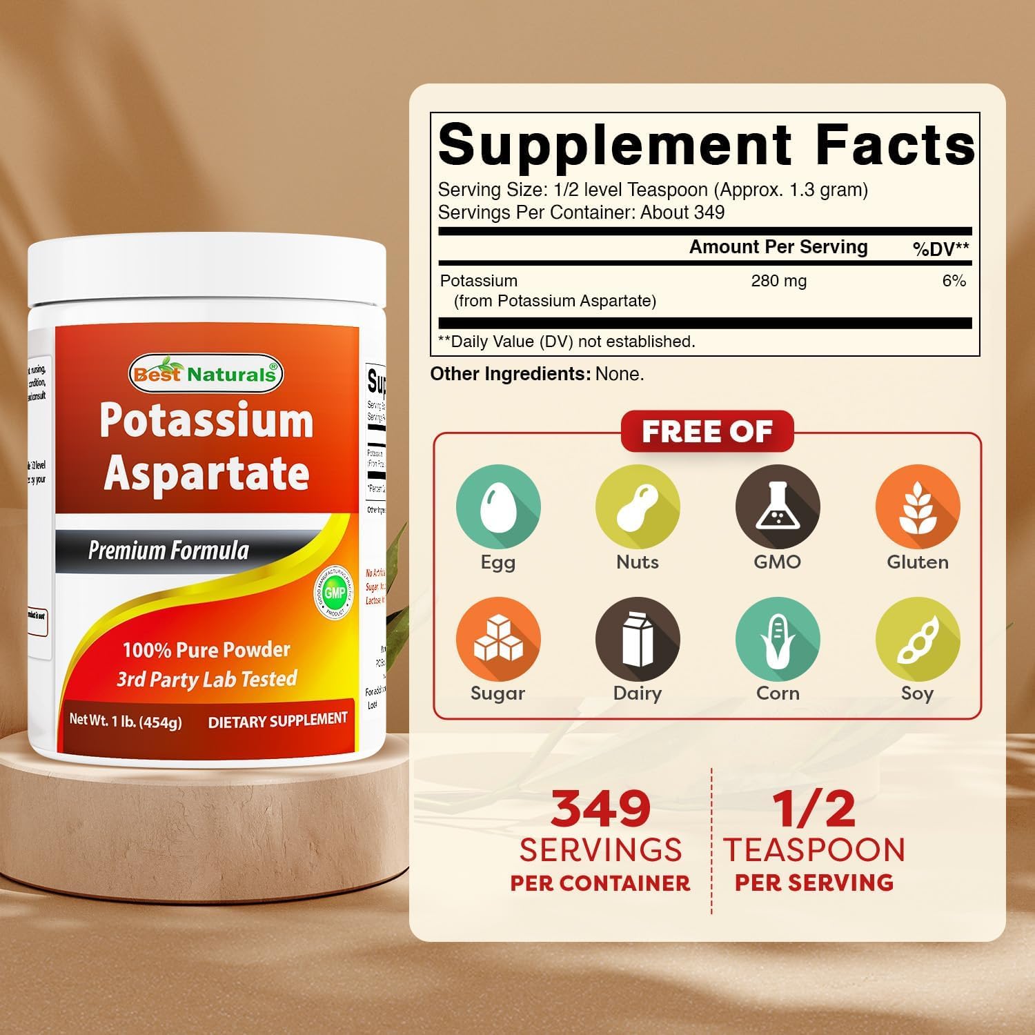 Best Naturals Potassium Aspartate Pure Powder 1 Pound
