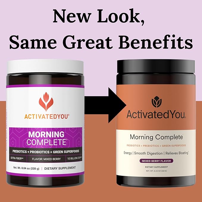 ActivatedYou Morning Complete Super Greens Powder Drink Mix - Gut Health Boost with Prebiotics, Probiotics, & Antioxidants - 10 Billion CFUs, Mixed Berry Flavor Greens Superfood Powder - 30 Day Supply