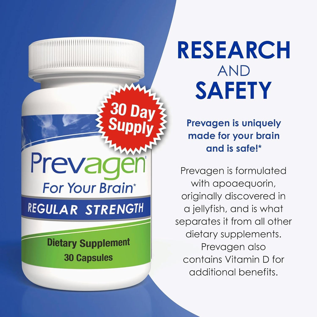 Prevagen Regular Strength - 30 Capsules (1 Month Supply) | Formulated for Your Brain | 10mg of Apoaequorin Plus Vitamin D3