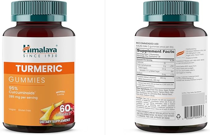 Himalaya Turmeric Gummies, Herbal Gummy Supplement for Joint Health, Mango Flavor, Vegan, Gluten Free, 285 mg, 60 Gummies