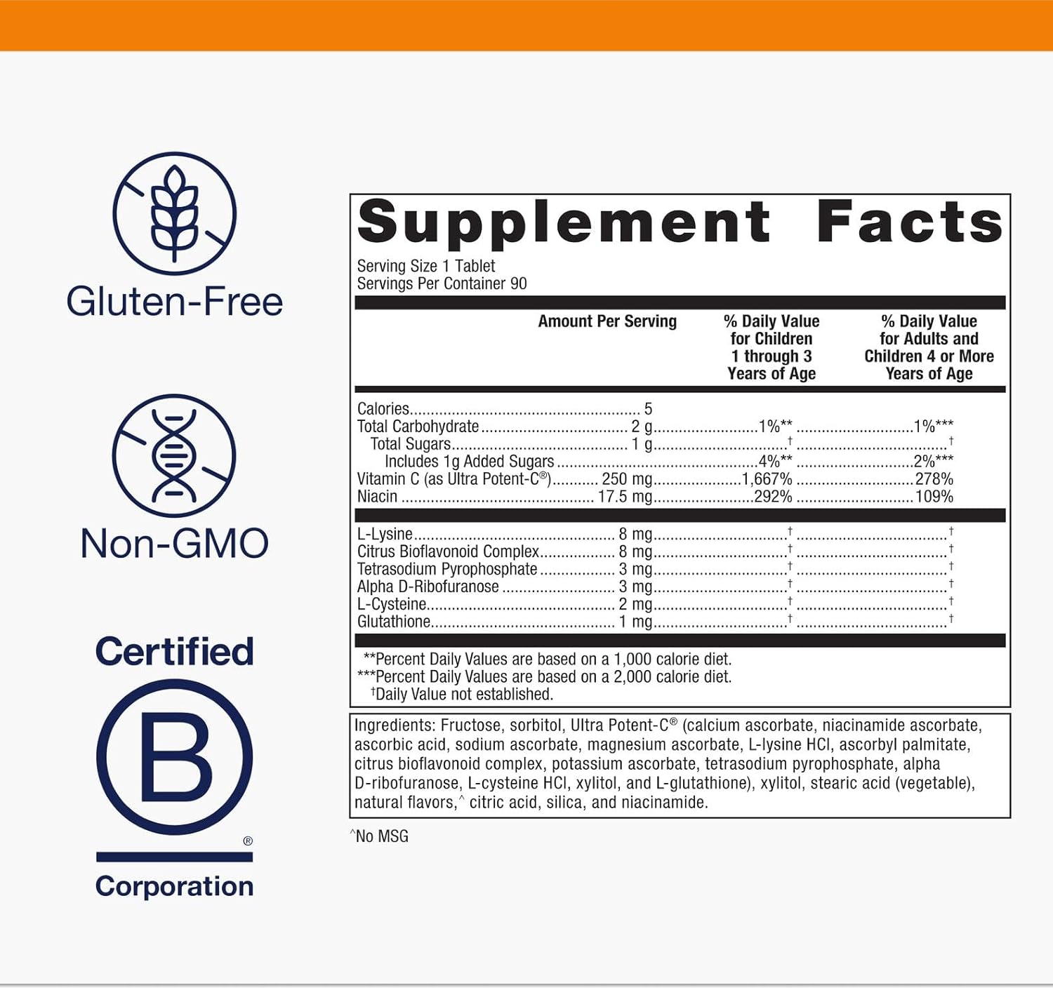 Metagenics Ultra Potent-C Vitamin C Chewable - for Immune & Antioxidant Support* - with L-Cysteine & L-Lysine - Chewable VIT C - Natural Orange Blast Flavor - Bioflavonoids Supplements - 90 Tablets