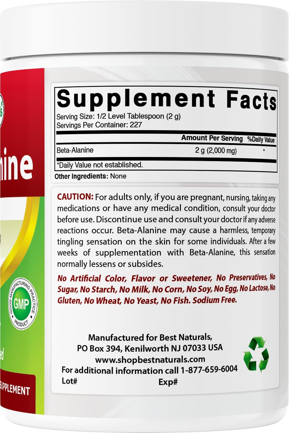 Best Naturals Beta Alanine Pure Powder 1 Pound (1 LB (Pack of 3))