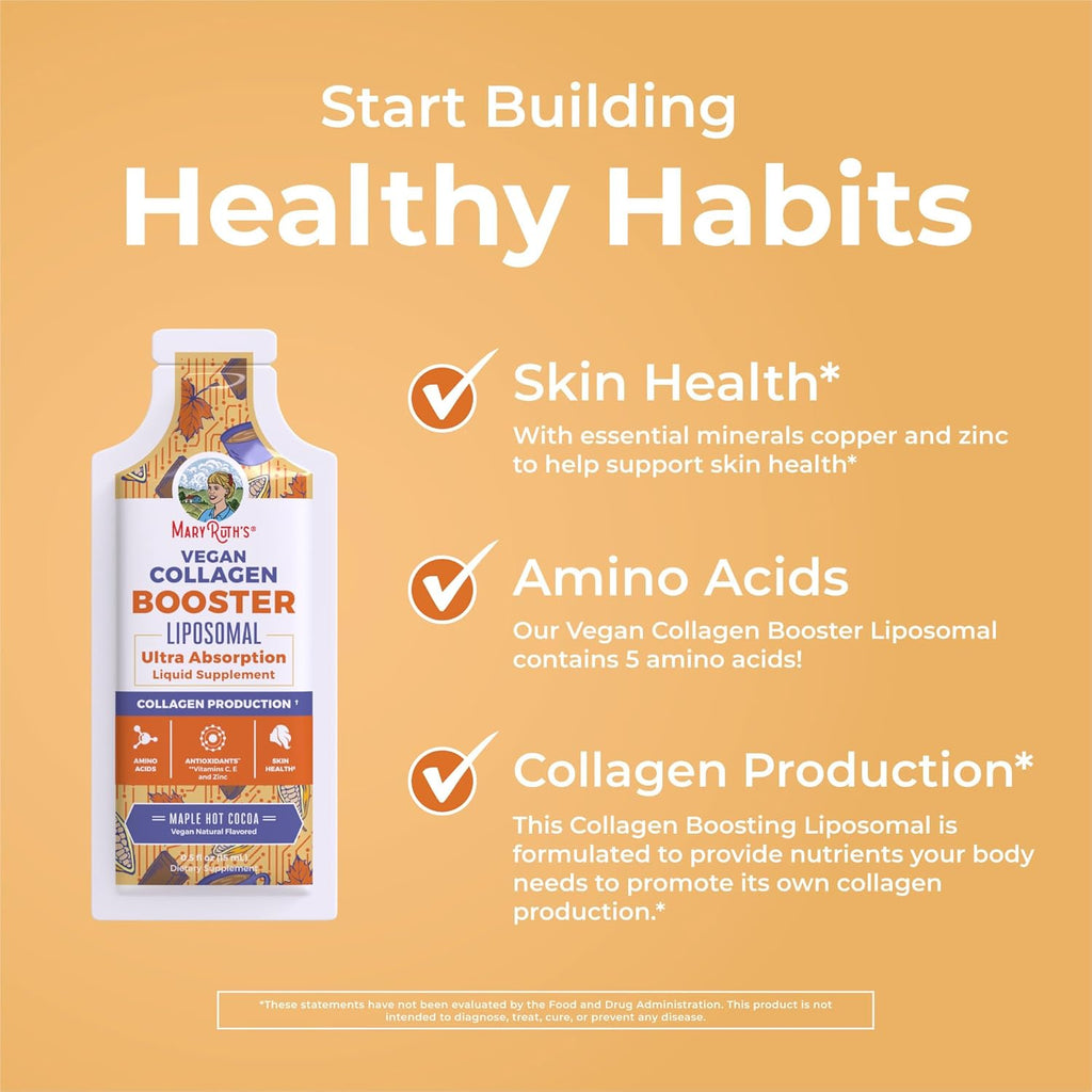 MaryRuth Organics Collagen Booster Liposomal | Sugar Free | Liquid Collagen Booster with VIT C, E, Zinc,Copper&Silica | Skin Care&Joint Support Supplement | Vegan | Non-GMO | Gluten Free | 14 Serving