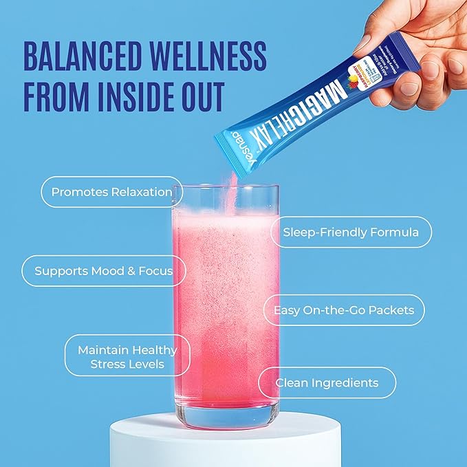MAGICRELAX Calming Sparking Mix 8-in-1 Magnesium KSM-66 Ashwagandha Saffron Vitamin D3 GABA L-Theanine Supports Healthy Cortisol Levels,Mood and Sleep No Sugar Non GMO Raspberry Lemonade Flavor
