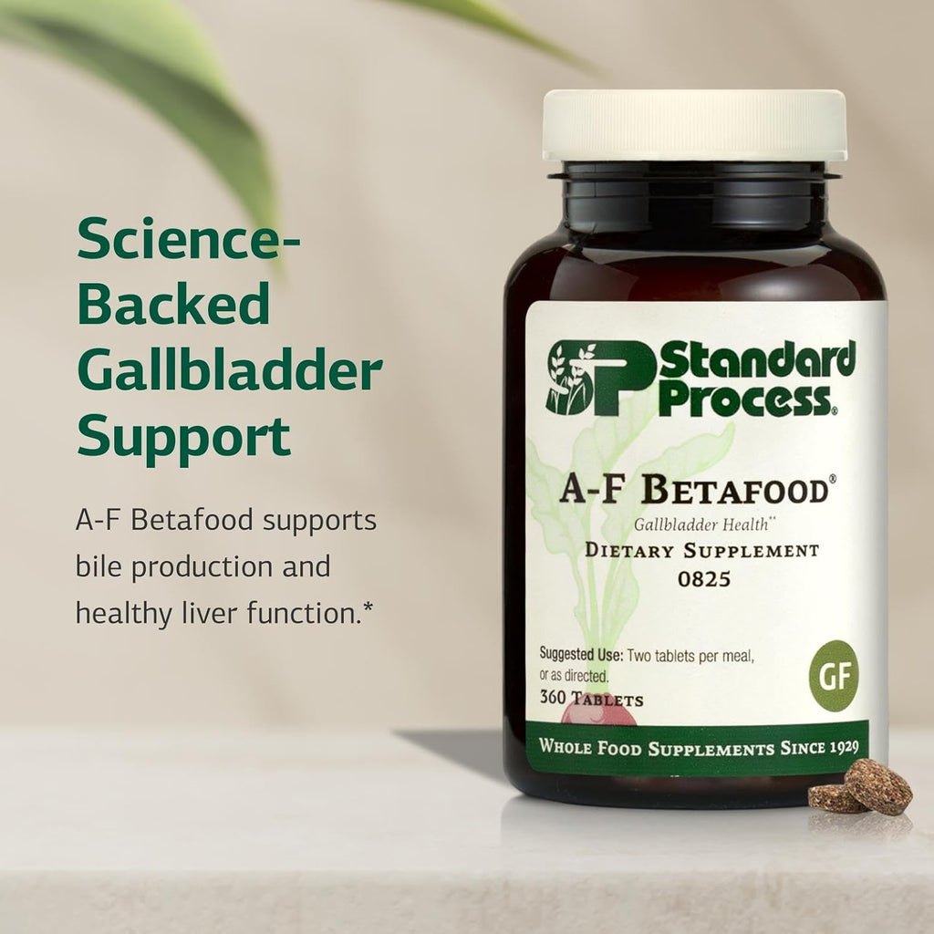 Standard Process A-F Betafood - Gluten-Free Liver Support, Cholesterol Metabolism, and Gallbladder Support Supplement with Vitamin A, Iodine, Vitamin B6-360 Tablets