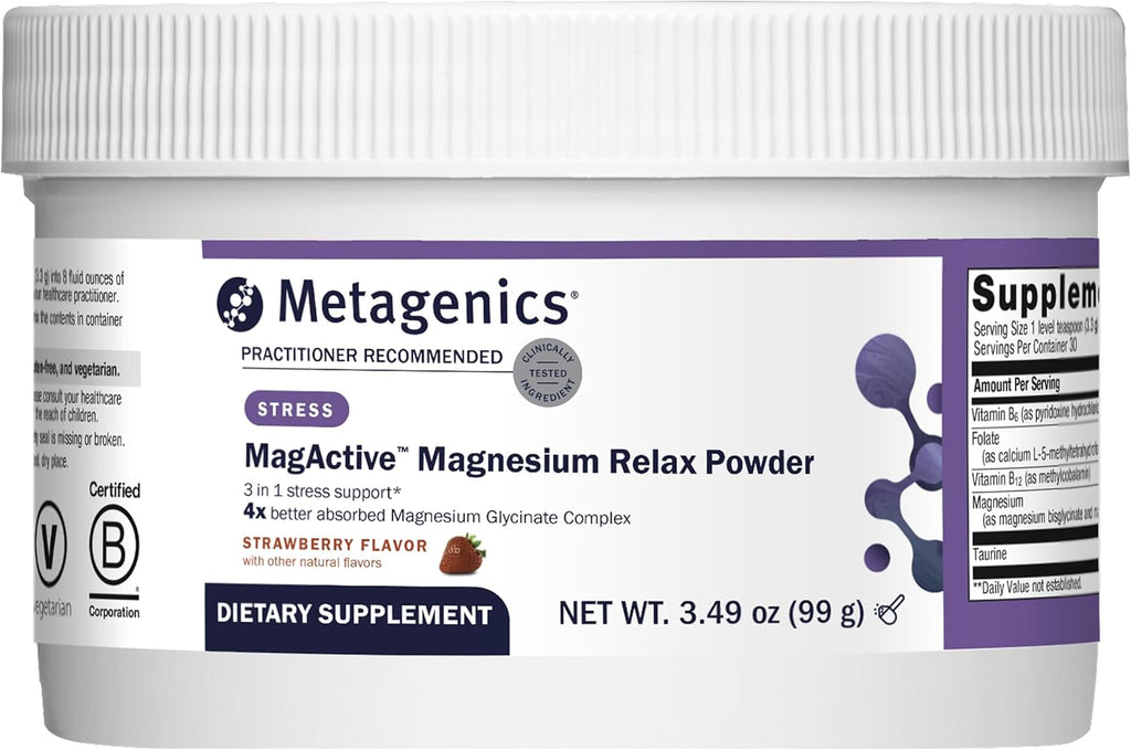 Metagenics MagActive Magnesium Relax - Powder Magnesium Supplement for Calming Support - Aids Tension, Irritability & Muscle Tightness - Highly Absorbable & Non-Drowsy - 99 g, Strawberry Flavor