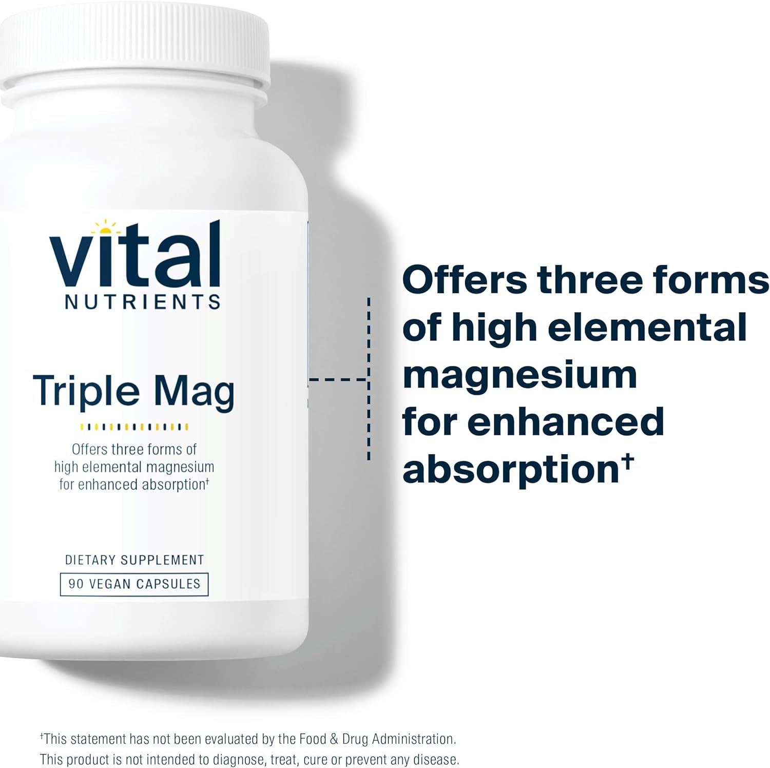 Vital Nutrients Triple Magnesium Complex Supplement | Vegan Magnesium Glycinate, Malate & Oxide 250mg | Easily Absorbed Magnesium Supplement for Stress, Muscle, Heart, Bone Support | 90 Capsules