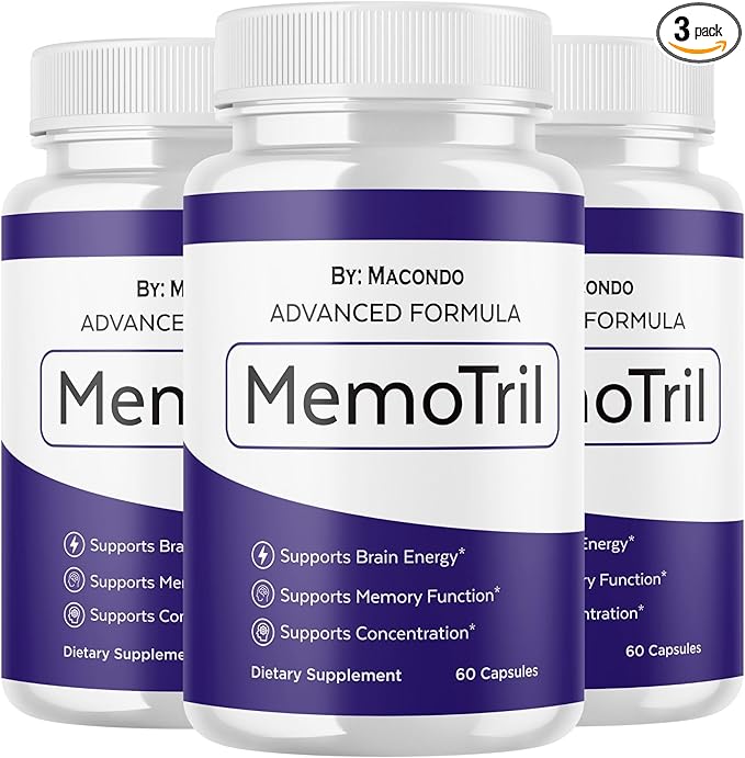 (3 Pack) Memotril Capsules - Official Memo Tril Advanced Brain Health Supplement Support, All Natural Formula Vitamins for Overall Health & Wellness - 180 Capsules for 3 Months