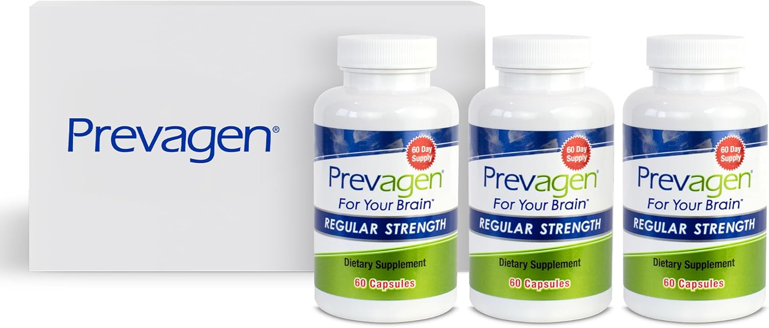 Prevagen Regular Strength 10mg, 60 Capsules |3 Pack| with Apoaequorin & Vitamin D with Attractive and Stackable Storage Box