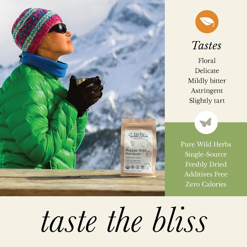 Organic Wild Hawthorn Leaf and Flower Herbal Tea - Caffeine Free - Pharmacopoeia Potency - 75 Plant Based Tea Bags