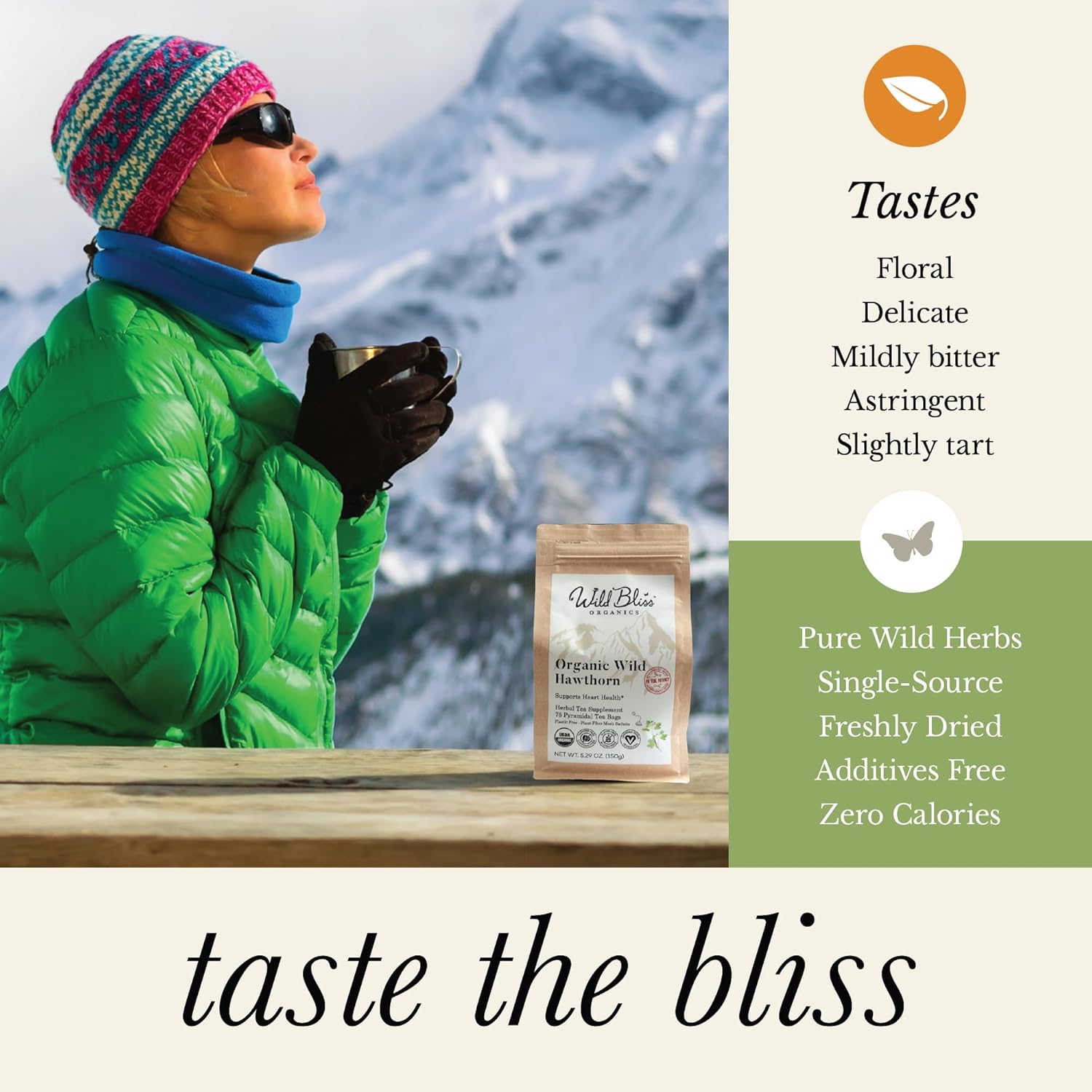 Organic Wild Hawthorn Leaf and Flower Herbal Tea - Caffeine Free - Pharmacopoeia Potency - 75 Plant Based Tea Bags