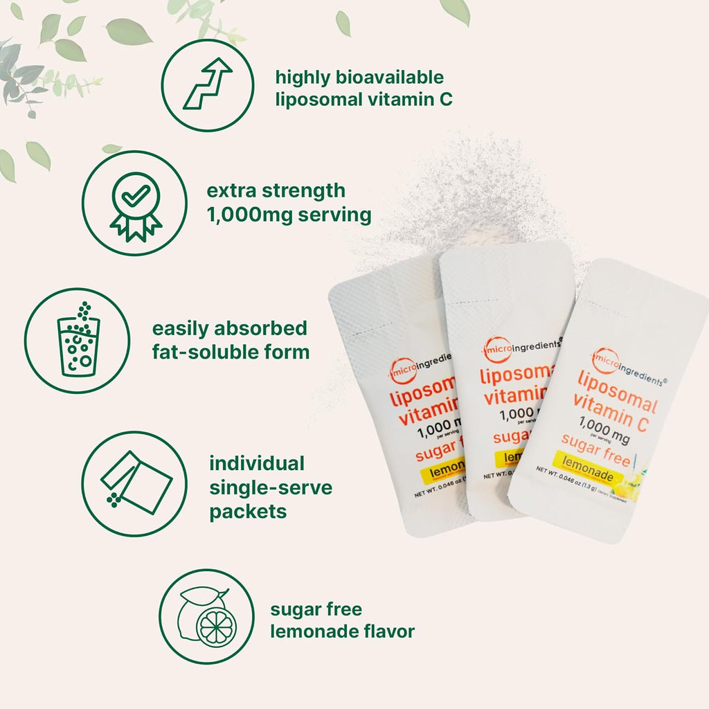 Liposomal Vitamin C 1,000mg | 40 Packets with Sugar Free Lemonade Flavor | Highly Bioavailable Fat Soluble Form | Liposomal Delivery for Superior Absorption | Antioxidants Supplement & Immune Support