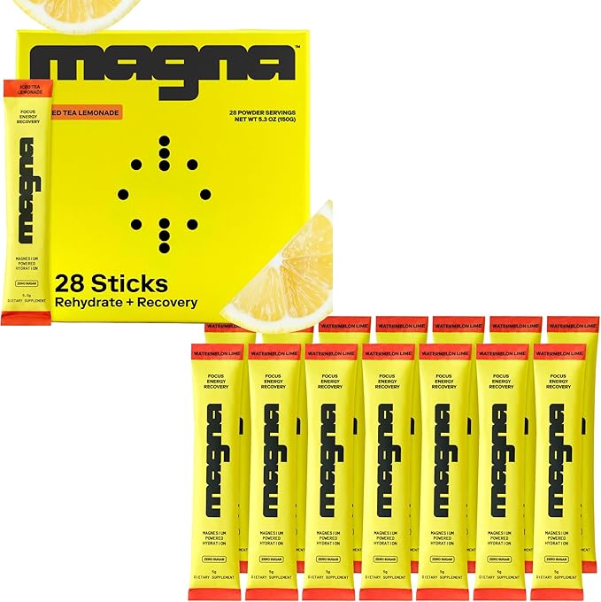 MAGNA Electrolytes Powder Drink Mix Bundle – Tea Lemonade & Watermelon Lime Flavors, 42 Servings | Hydration, Energy & Focus Support with Magnesium L-Threonate, Sodium, Potassium, Vitamin D, B6 & B12