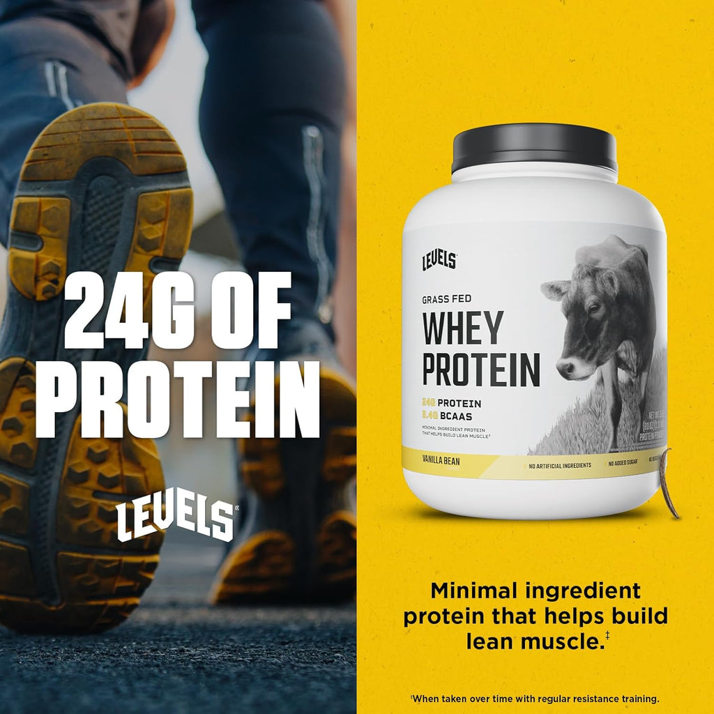 Levels Grass Fed Whey Protein Powder, No Artificials, 24G of Protein, Vanilla Bean, 5LB