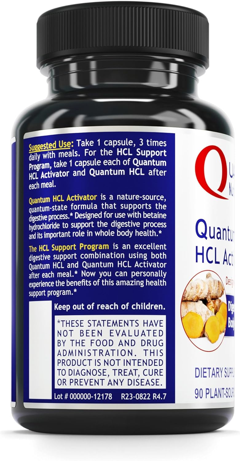 Quantum Nutrition Labs HCL Activator - Pepsin Digestive Enzymes Supplement for Optimal Digestive Function for Men & Women, Low Stomach Acid, Nutrient Absorption - 90 Vegetarian Capsules