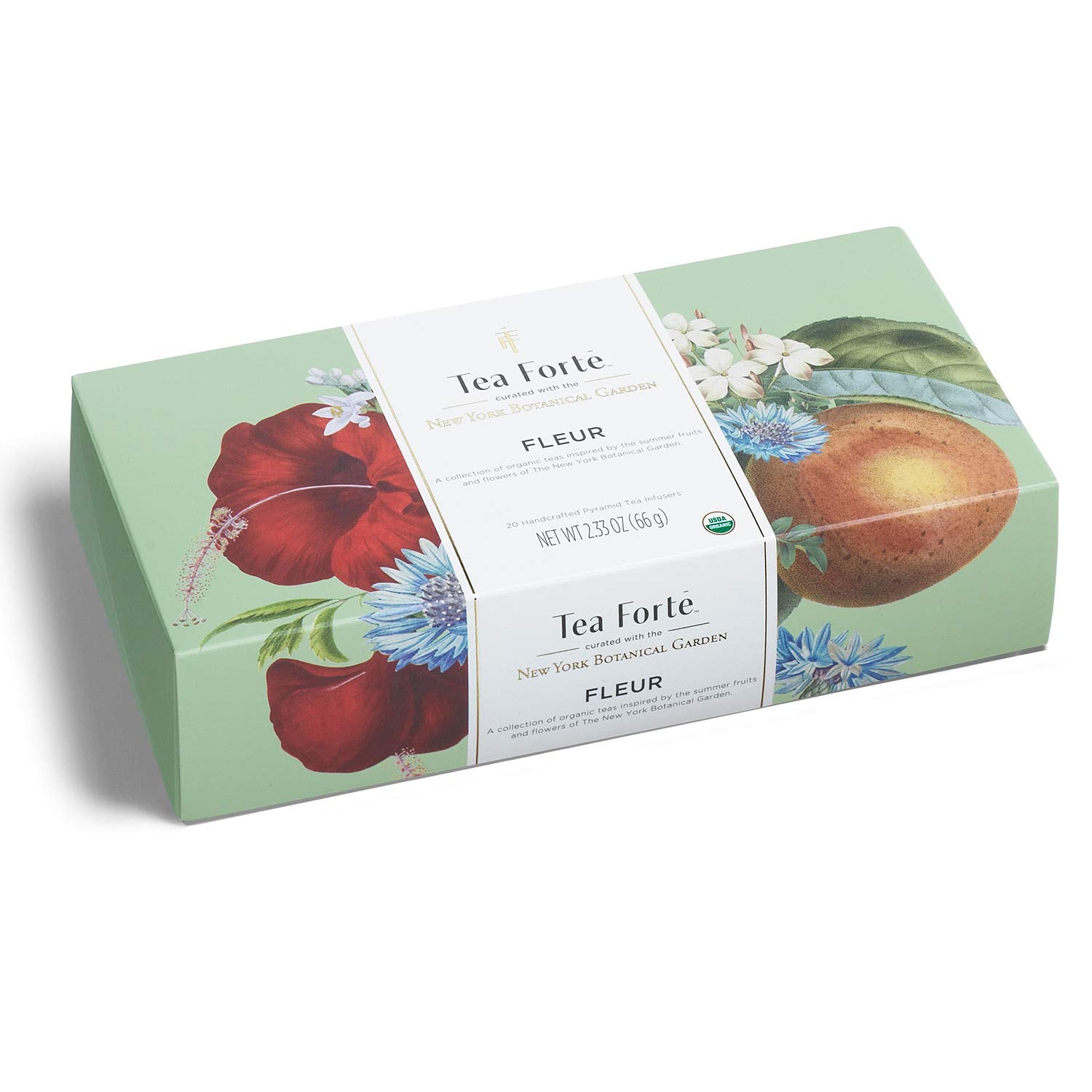 Tea Forte Fleur Petite Presentation Box Tea Gift Set Sampler, 10 Count, 2 of Each Variety Individually Wrapped Handcrafted Pyramid Infuser Bags