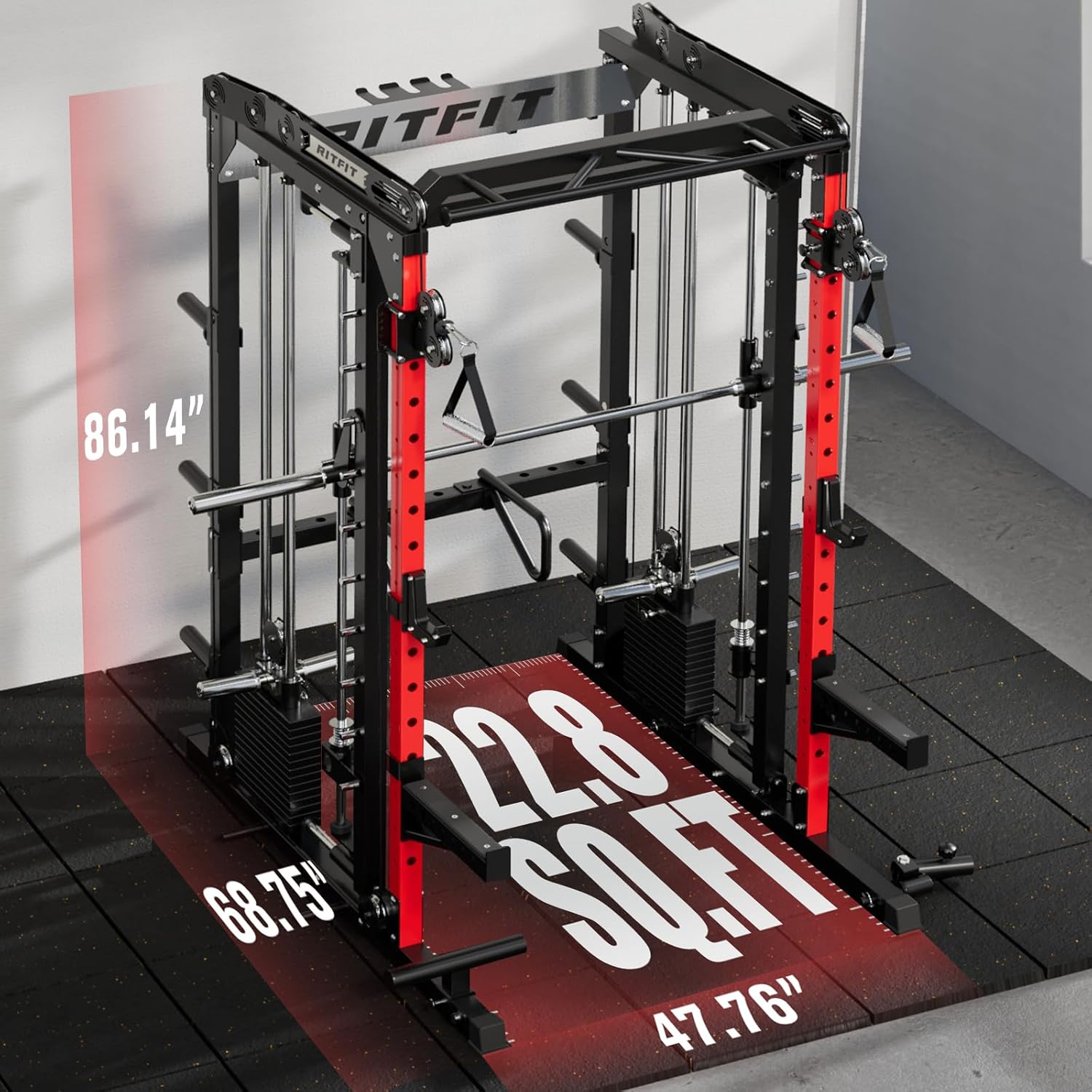 RitFit M2 PRO-3D Smith Machine with Weight Stack, 3D Functional Trainer & Power Cage, 308.6lbs Stack, 16 Adjustment Holes, 6 Storage Pegs for Full-Body Home Gym