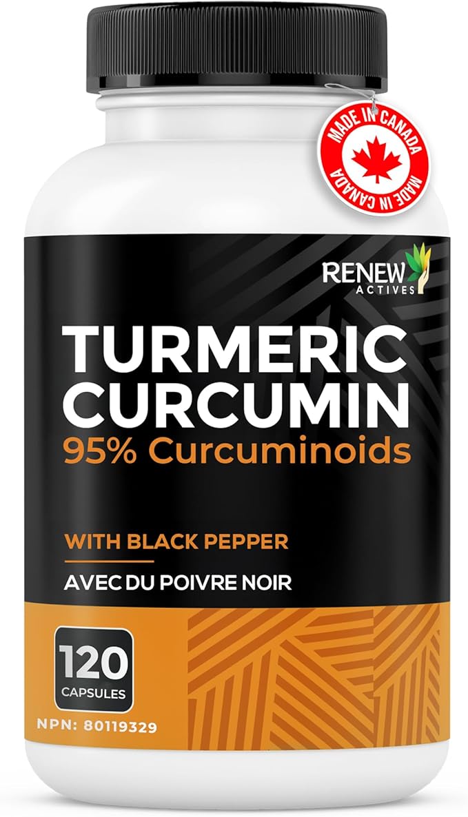 Renew Actives Turmeric Curcumin with Black Pepper – 600MG Turmeric Root, 100MG Curcuminoids per 2 Capsules – Supports Digestion, Liver Health, Joint Relief & Mobility – Made in Canada – 120 Capsules