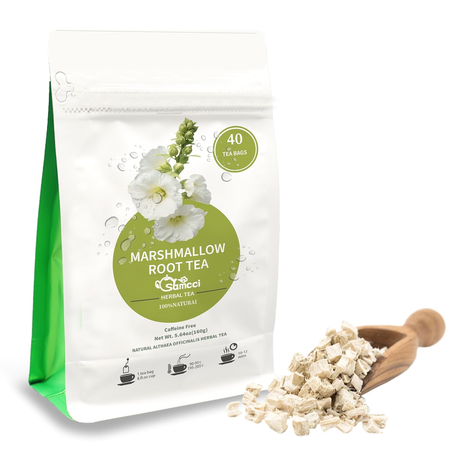 Samcci - Marshmallow Root Tea, 2g x 40 Tea Bags -100% Natural & Pure Dried Cut & Sifted Althaea Officinalis - No Sugar - No Caffeine - No Gluten - Vegan - Support Digestion & Respiratory