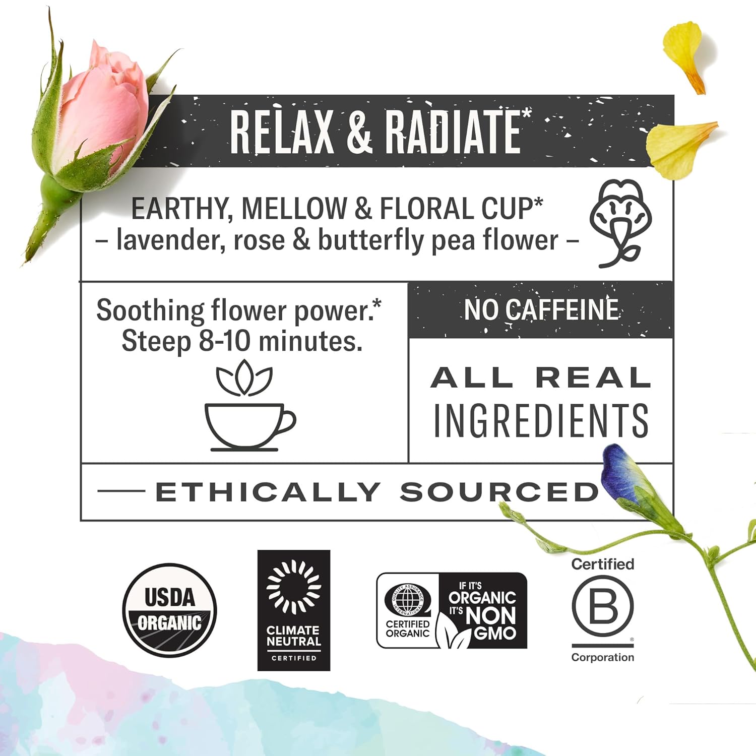 Numi Organic Tea Damiana Relax, 48 Herbal Tea Bags for Calm and Relaxation