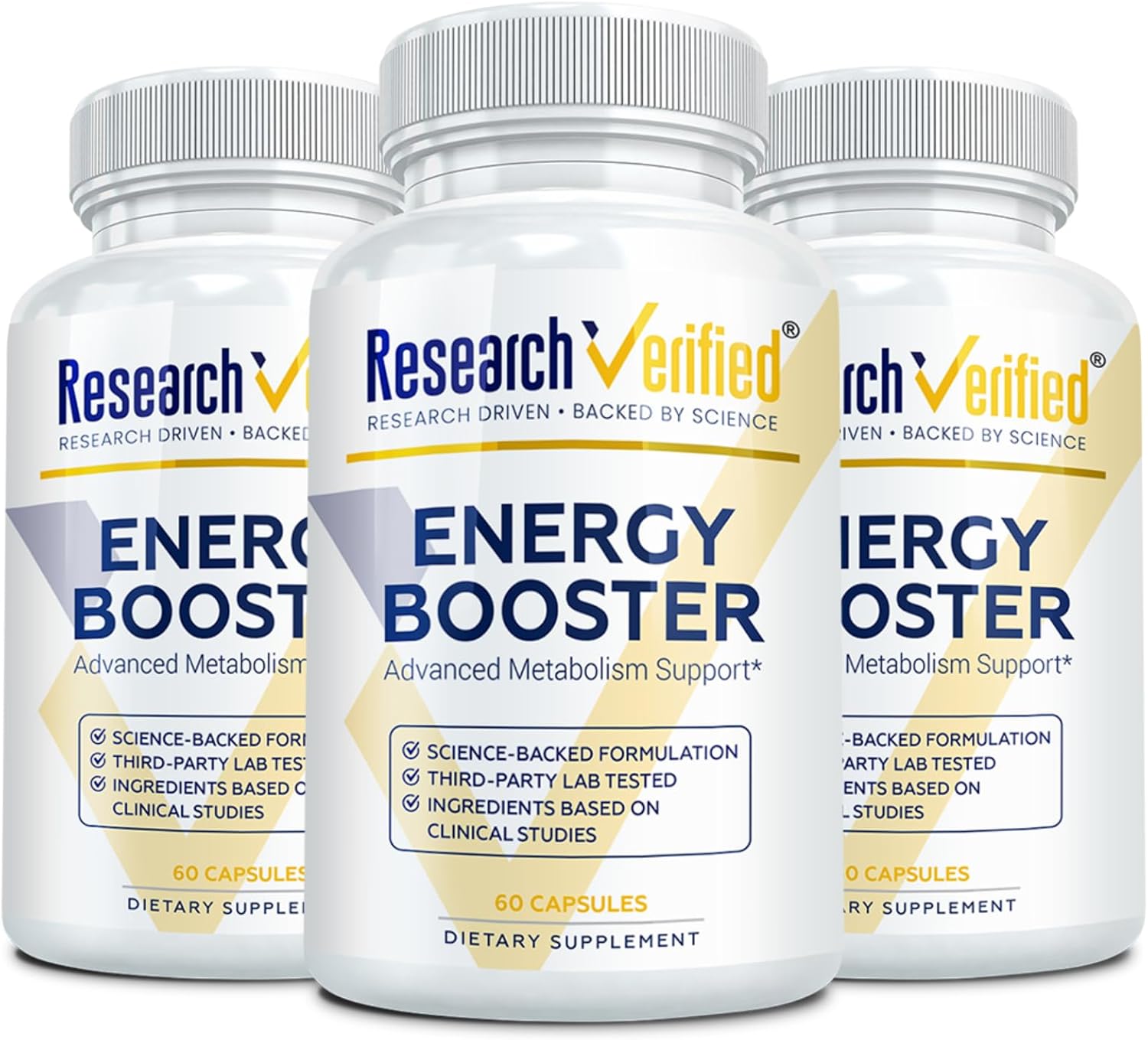 Research Verified Energy Booster - 180 Capsules - Caffeine Free - B Vitamins and Adaptogens - 3 Month Supply