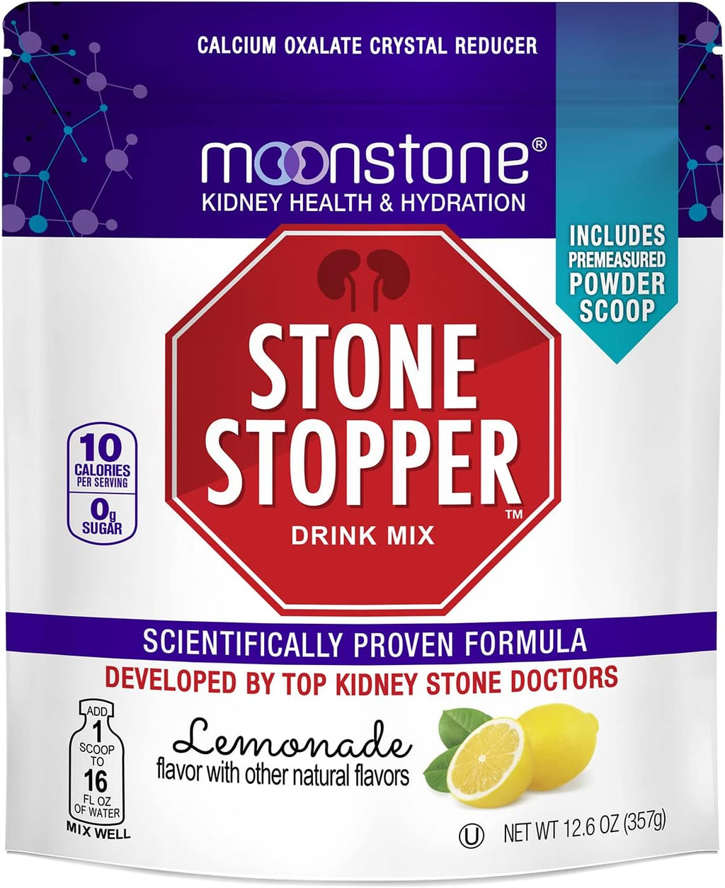 Stone Stopper Drink Mix, Lemonade, Kidney Stone Prevention, Calcium Oxalate Protector, Alkali Citrate Support, Developed by Urologists to Improve Hydration and Support Kidney Health, 30 Day Supply