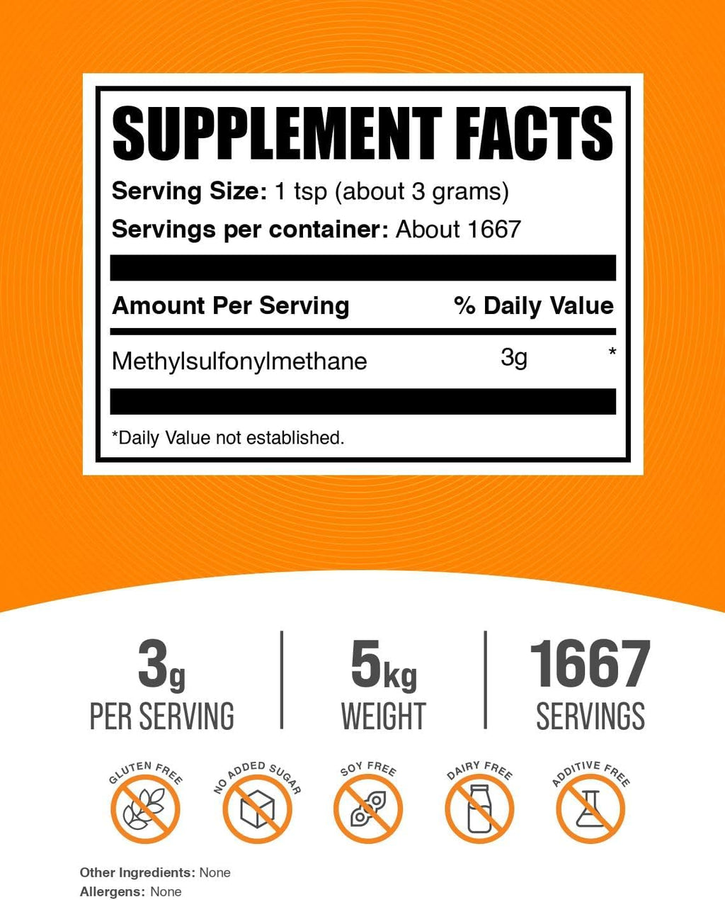 BulkSupplements.com MSM Powder - Methylsulfonylmethane, MSM Supplement - MSM Pure Powder, MSM 3000mg - for Joint Health, Gluten Free, 3000mg per Serving, 5kg (11 lbs) (Pack of 5)