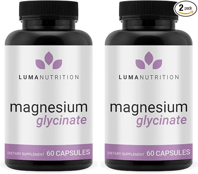 Luma Nutrition Magnesium Glycinate 1000mg - Support Stress, Sleep, Nerve & Muscle Health - 500mg Pure Magnesium Supplement Capsules - Chelated for High Absorption - 60 Veggie Capsules (Pack of 2)