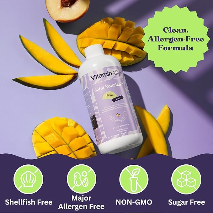 Joint Nourish – 100% Vegan Liquid Joint Supplement | Vegan Glucosamine, Chondroitin, MSM, Hyaluronic Acid & Vitamin C | Mango-Peach | Supports Joint Mobility, Cartilage & Skin | Sugar-Free,16 Servings