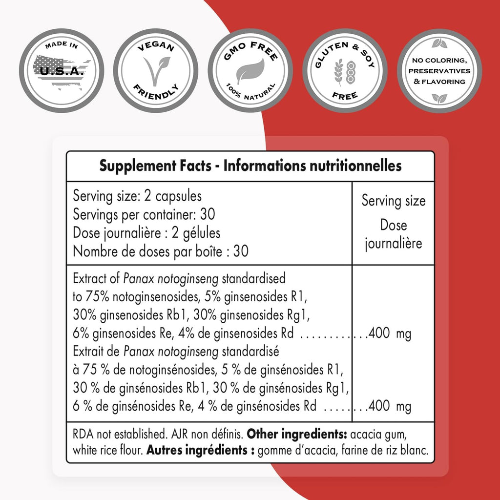 Supersmart - Notoginseng 400mg per Day (High Strength) - Panax Notoginseng Extract - 75% Notoginsenosides | Non-GMO & Gluten Free - 60 Vegetarian Capsules