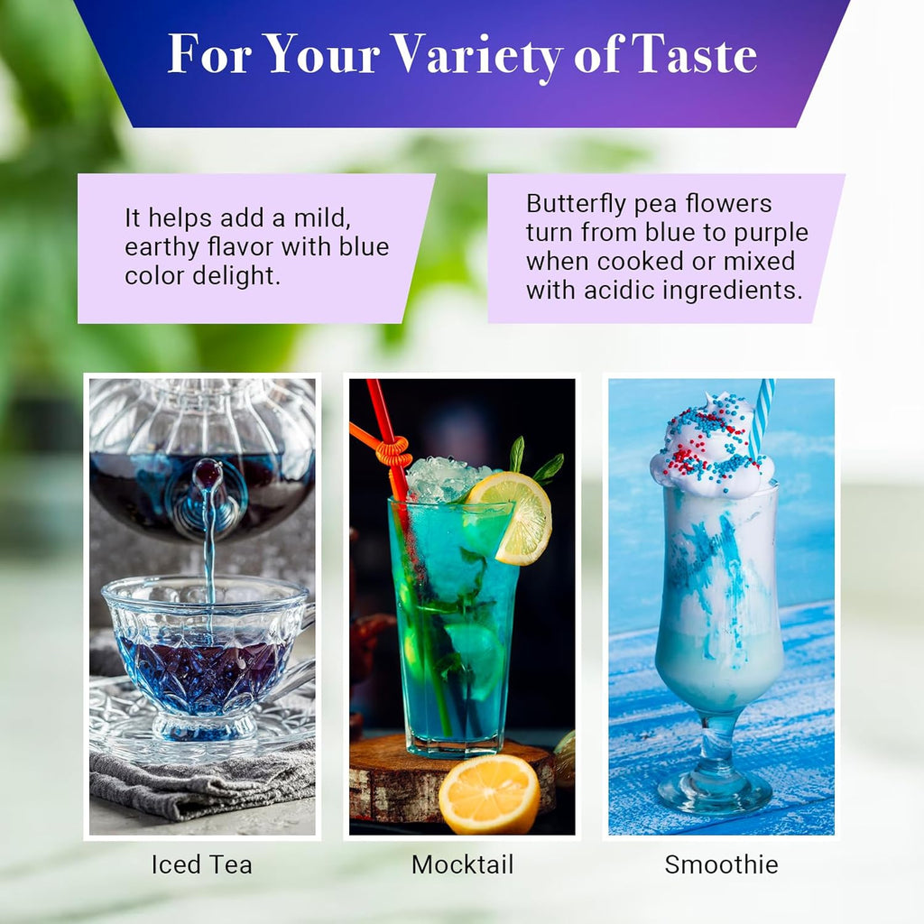 Butterfly Pea Flower Dried 1 LB (1000+ Cups) | Blue Butterfly Pea Flower Tea | BLUE TEA HERBAL TEA | Beautiful Blue Or Purple Food Coloring | Premium Quality | By Yogi's Gift®