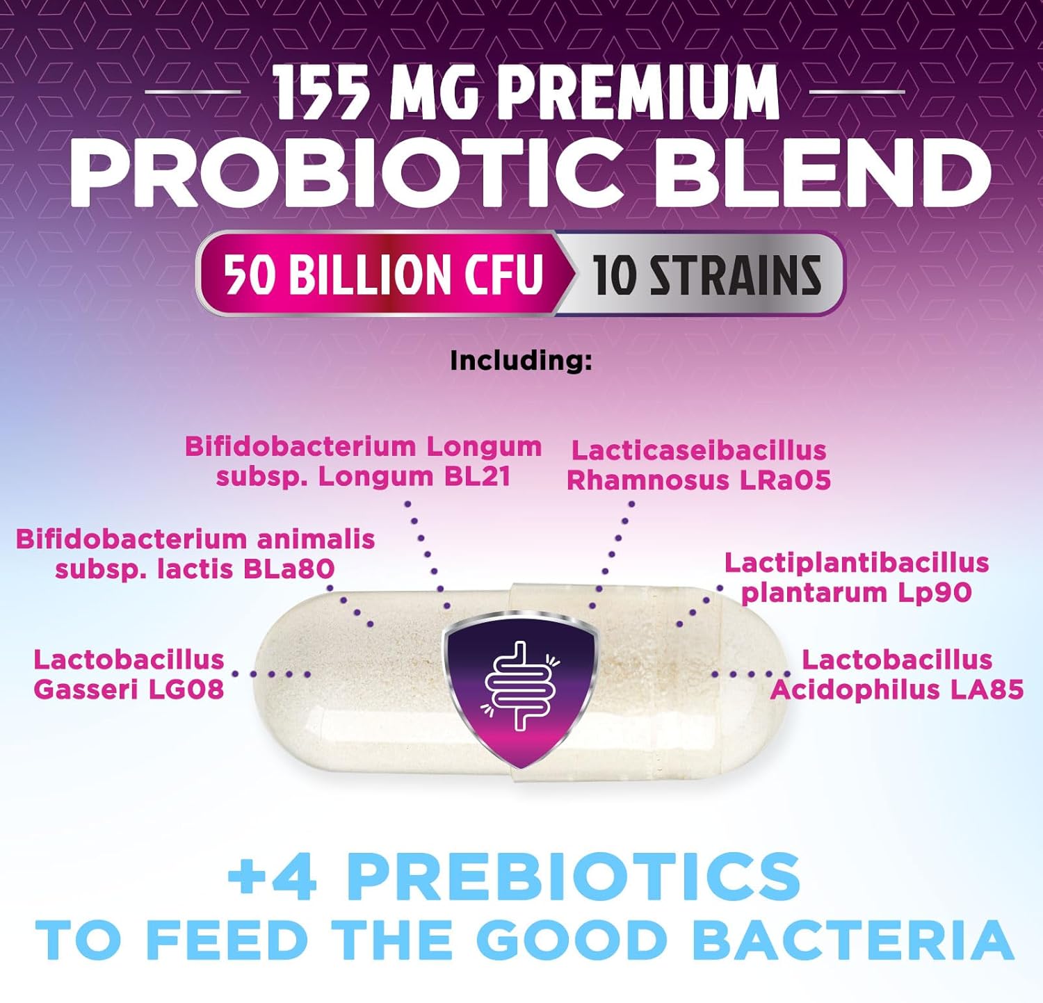 Probiotics 50 Billion CFU per Serving - 10 Strains + Prebiotics - Digestive Health, Gut & Immune Support - Supports Occasional Constipation, Gas & Bloating for Women & Men Shelf Stable - 120 Capsules