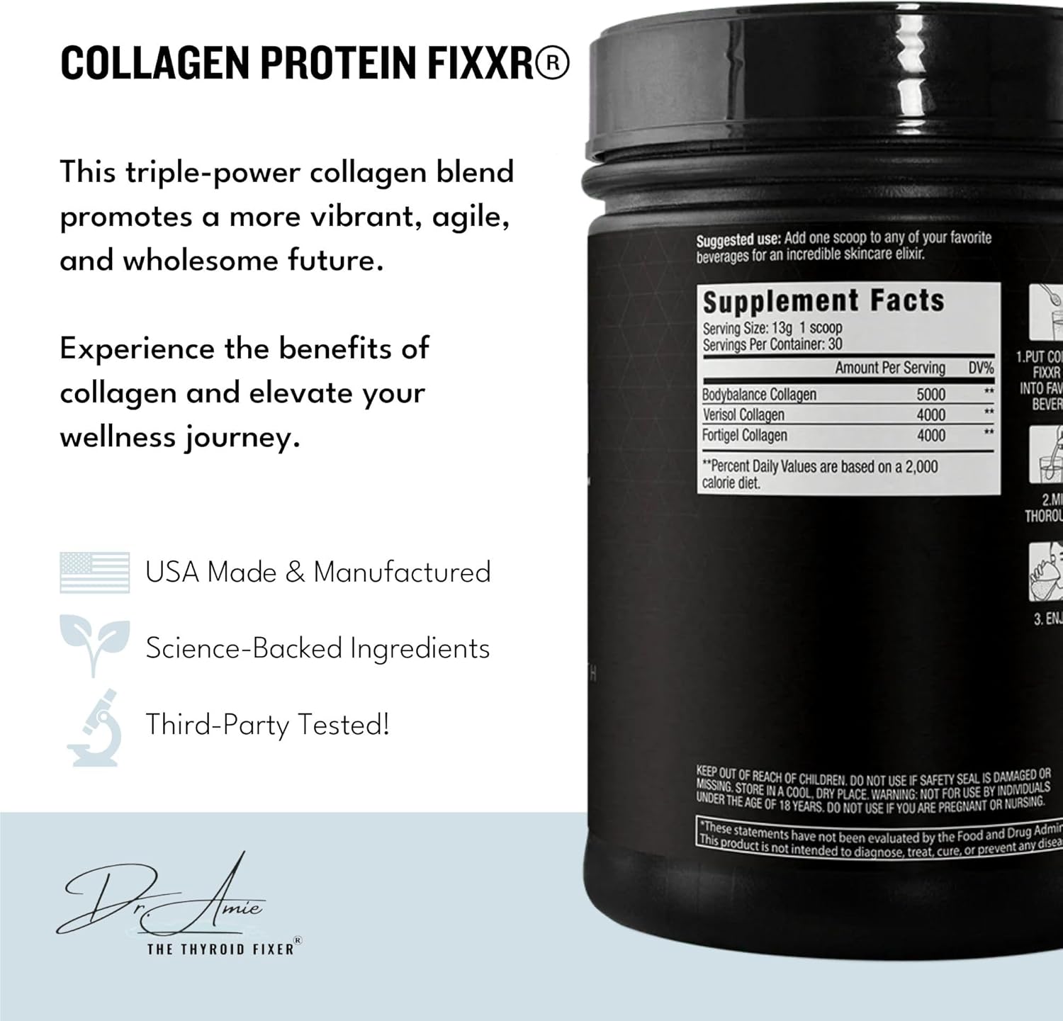 Collagen 2.0 by Dr. Amie | with 3 Bioactive Collagen Peptides | Unflavored | 30 Servings