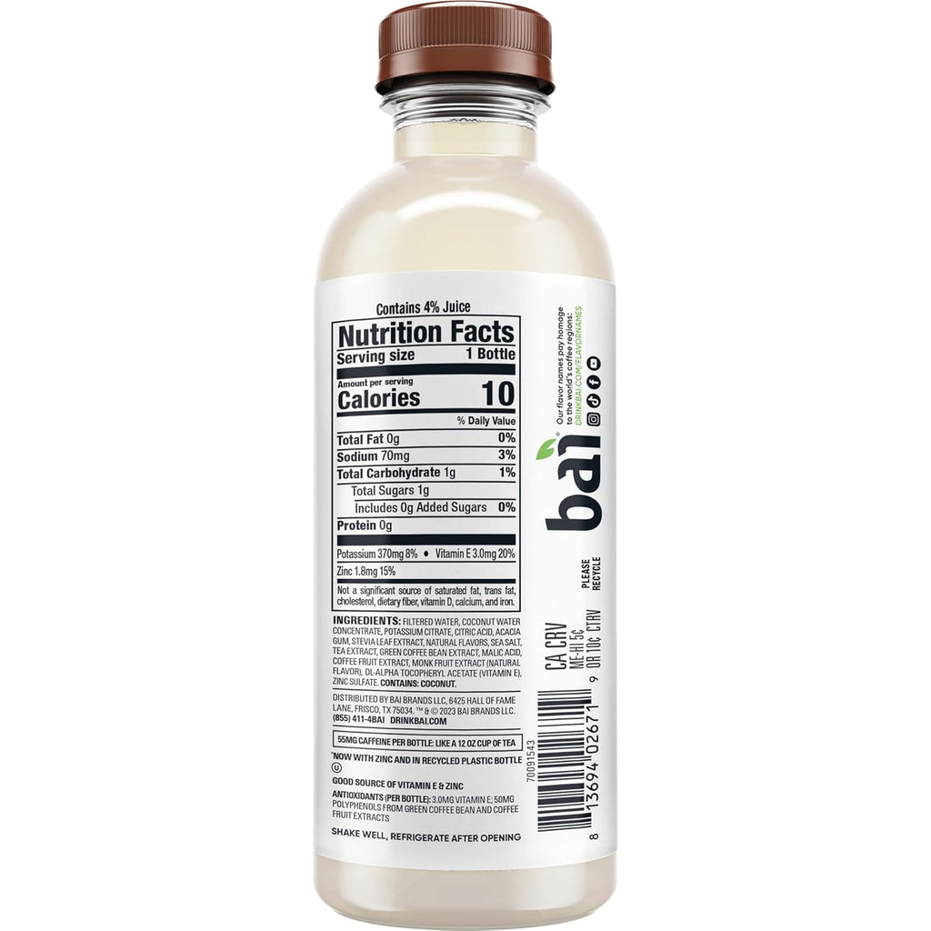 Bai Antioxidant Infused Water Beverage, Molokai Coconut, with Vitamin C and No Artificial Sweeteners, 18 Fluid Ounce Bottle, 6 Pack