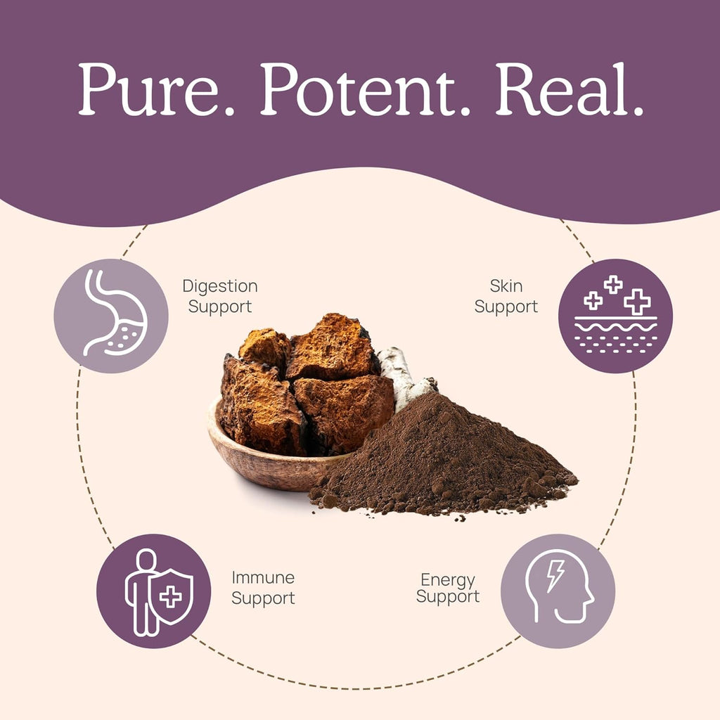 Real Mushrooms Chaga Mushroom Capsules – Organic Chaga Extract Powder with Extract Powder for Wellness & Energy Support– Vegan, Non-GMO, 120 Capsules – Organic Mushroom Supplement