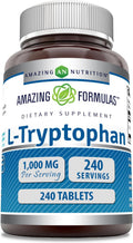 Amazing Formulas L-Tryptophan 1000mg Tablets Supplement | Non-GMO | Gluten Free | Made in USA (240 Count)