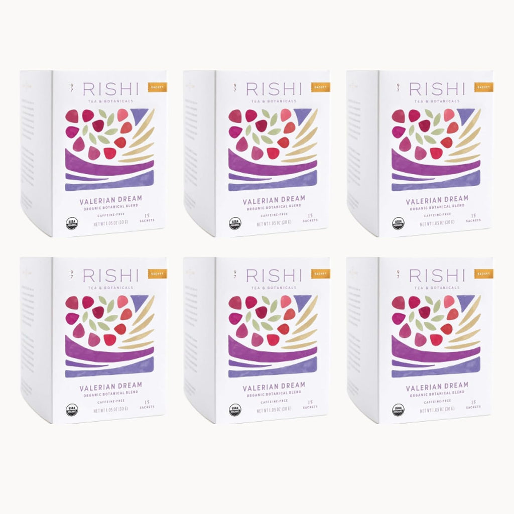 Rishi Tea Valerian Dream Herbal Tea - Organic Sachet Bags, Caffeine Free, Calming Botanical Blend with Valerian Root - 15 Count (Pack of 6)