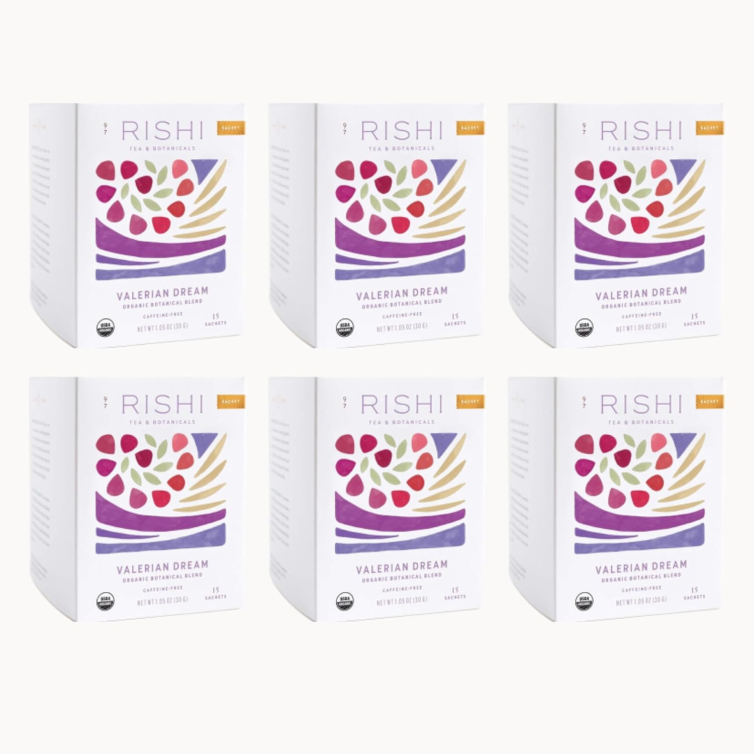Rishi Tea Valerian Dream Herbal Tea - Organic Sachet Bags, Caffeine Free, Calming Botanical Blend with Valerian Root - 15 Count (Pack of 6)