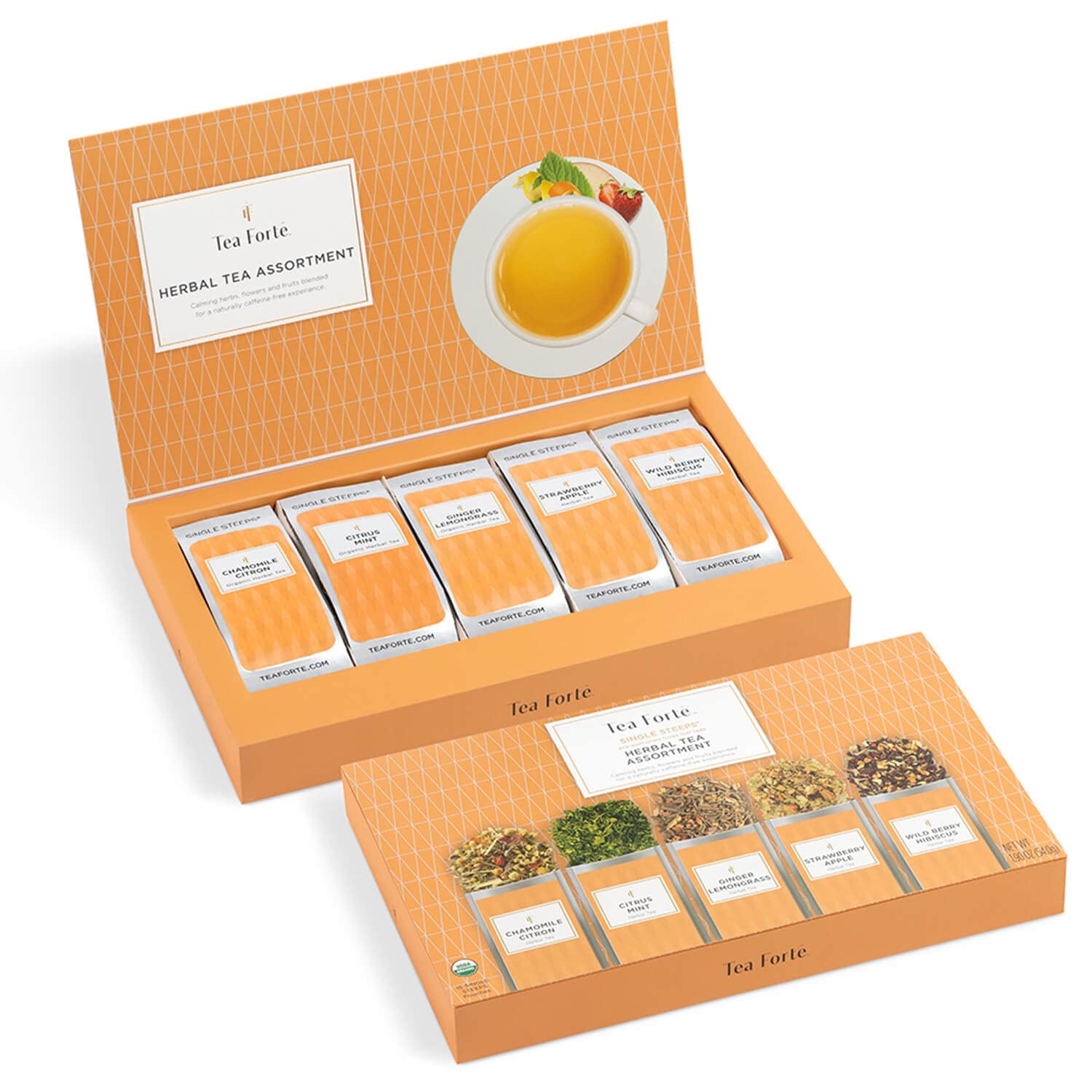 Tea Forte Herbal Tea Assortment Single Steeps Loose Leaf Premium Tea Gift Set Sampler, 15 Count 3 of Each Assorted Blends, Pre-Portioned Single Serve Pouches, Steeps 12 oz