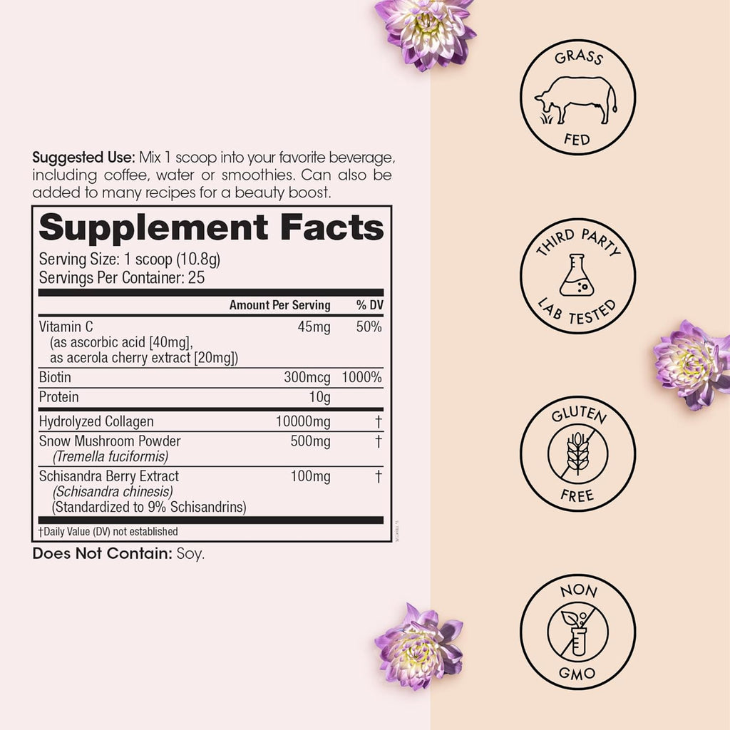 Winged Wellness Glow Up, Collagen Powder for Women - Hair, Skin & Nails Beauty Supplement with Grass-Fed Hydrolyzed Collagen Peptides Adaptogens, Vitamin C & Biotin – 3-Pack, Unflavored