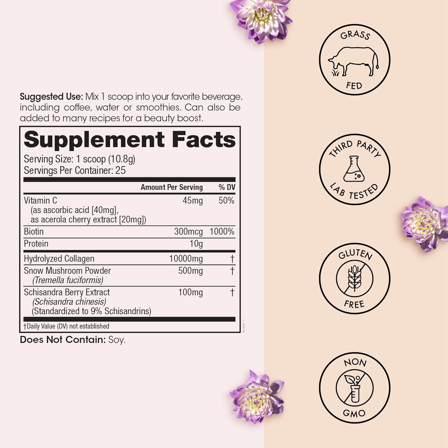 Winged Wellness Glow Up, Collagen Powder for Women - Hair, Skin & Nails Beauty Supplement with Grass-Fed Hydrolyzed Collagen Peptides Adaptogens, Vitamin C & Biotin – 3-Pack, Unflavored