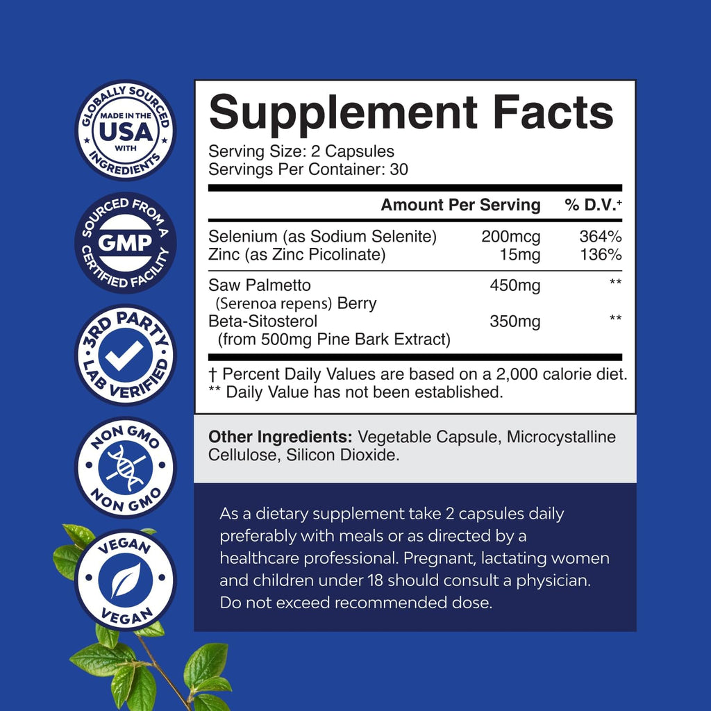 Saw Palmetto for Men with Beta Sitosterol - Saw Palmetto Extract Prostate Support Supplement for Men's Health & Better Bladder Control Plus Restoring Hair Supplement for Hair Health for Men - 2 Pack