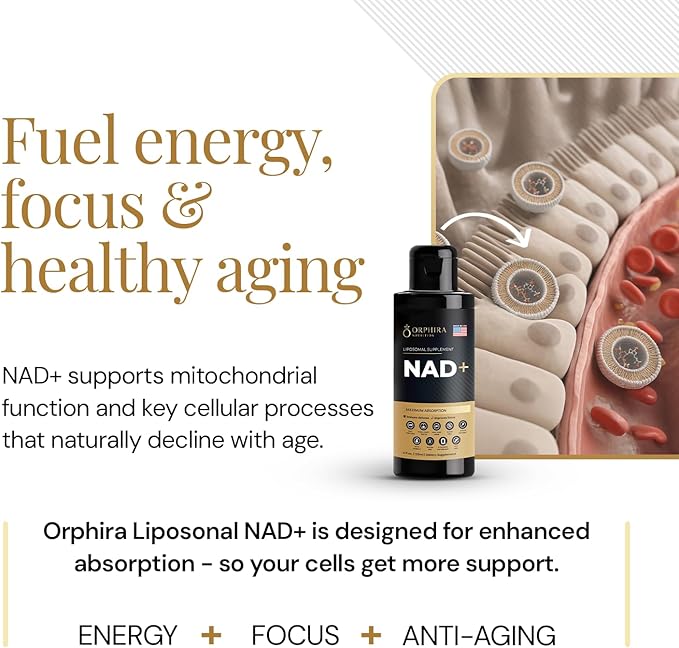 Orphira Liquid Liposomal NAD+ Supplement - 10x Better Absorption for Cellular Energy, Mental Clarity, Healthy Aging & Vitality Support - Enhanced NAD Plus, Vegan, Non-GMO - 30 Servings (4 fl oz)