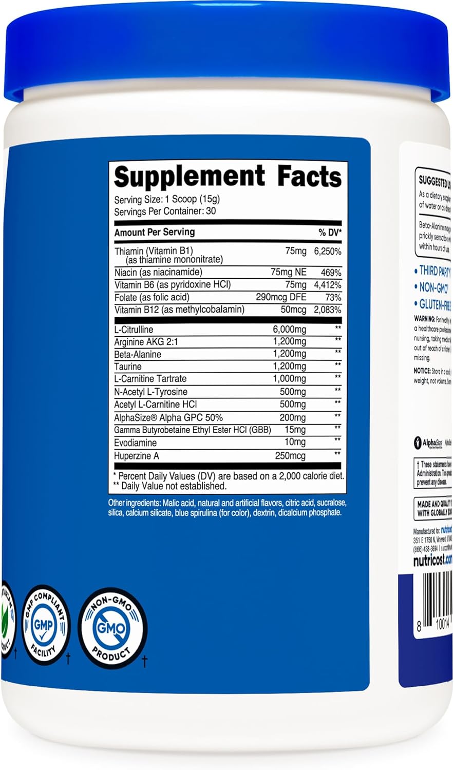 Nutricost Stimulant Free Pre-Workout, 30 Servings (Blue Raspberry) - Caffeine Free, Non-GMO, Gluten Free