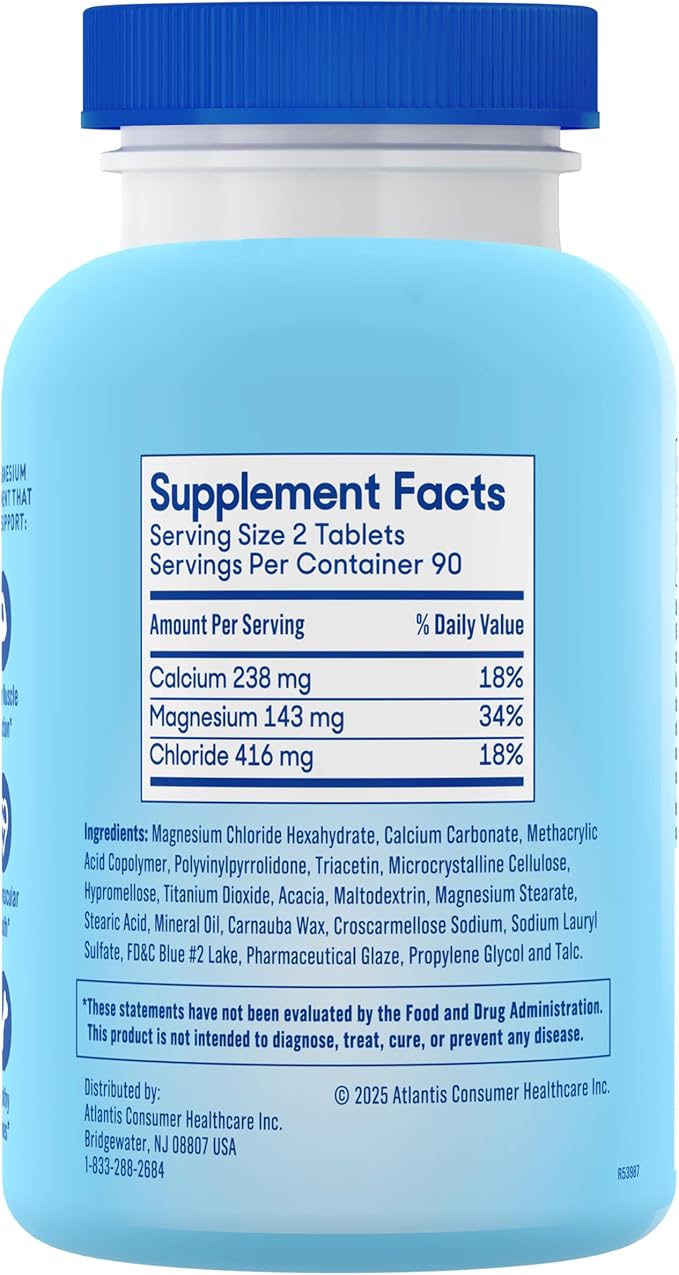 SlowMag Muscle & Heart Magnesium Chloride Supplement with Calcium, 180 Count, Supports Muscle Relaxation, Heart, Nerve & Bone Health, High Absorption