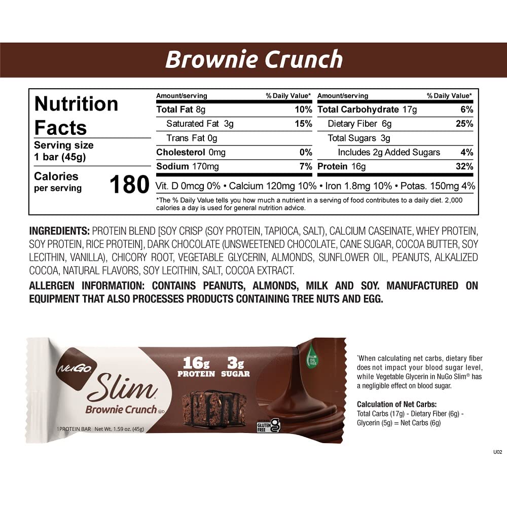 NuGo Slim Variety - Brownie Crunch 12 Bars & Raspberry Truffle 12 Bars, Low Net Carb, Keto Friendly, Gluten Free, 24 Count