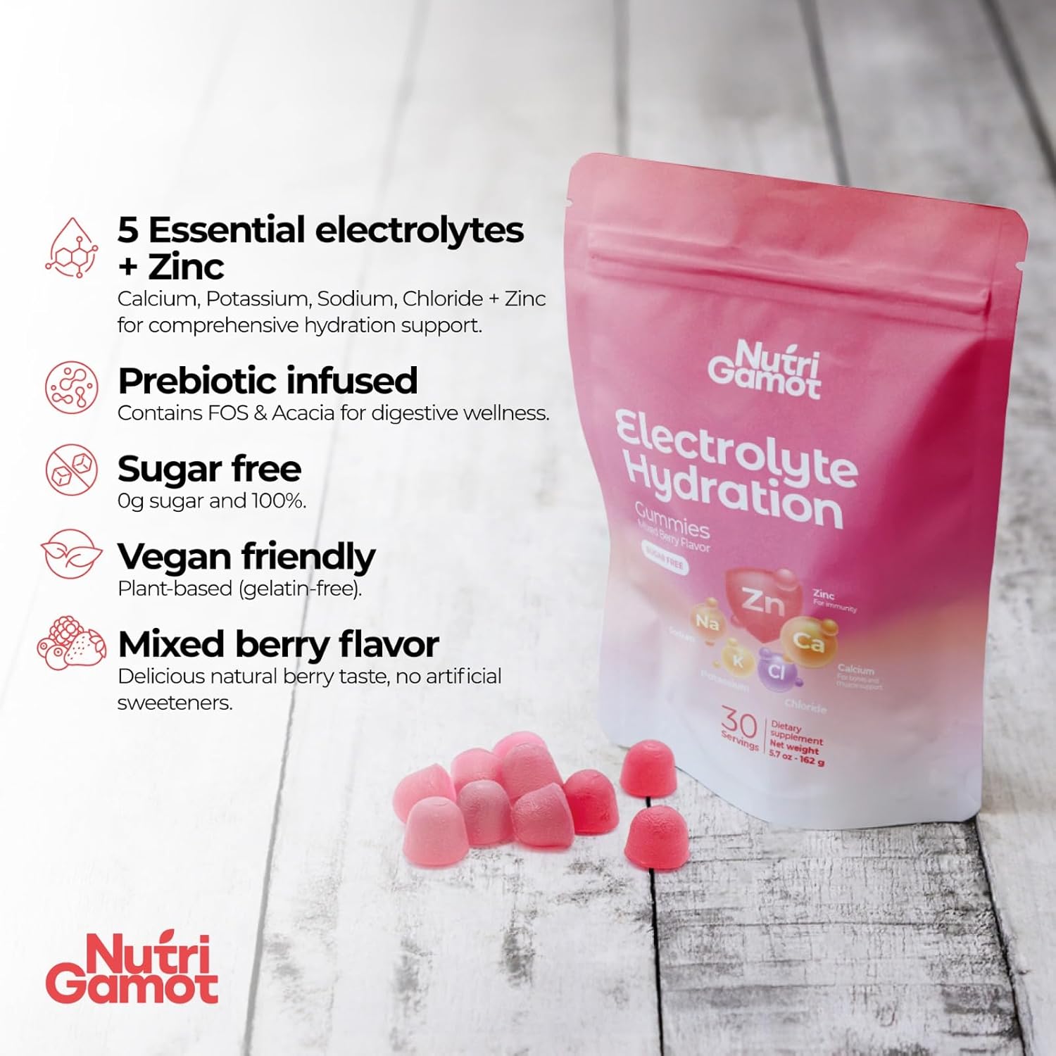 Electrolyte Hydration Gummies Sugar Free | Mixed Berry Flavor - 5 Essential Electrolytes for Runners, Post-Workout Recovery & Endurance – Energy Support Chews, Great Taste, 60 Gummies