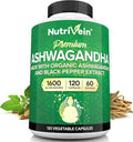 Nutrivein Ashwagandha for Men & Women - 1600mg - Enhanced with Black Pepper - High-Absorption Root Powder Ashwagandha Supplements for Mood Balance, Restful Sleep, & Focus - 120 Vegan Capsules