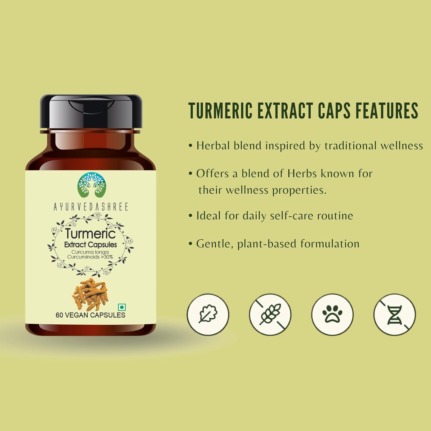 Turmeric Extract 500mg - 60 Vegetarian Capsules | Haldi Extract | Curcuma Longa | All Natural | 100% Vegan | Gluten-Free | GMP Certified.