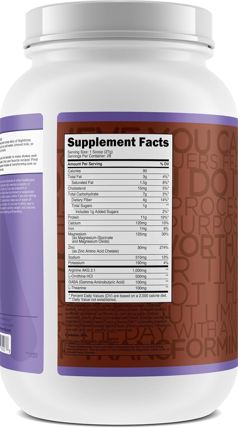 TransformHQ Nighttime Shake, Sleep + Protein Blend, 28 Servings, Chocolate Mousse Flavor